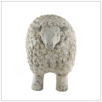 Figurine 25,5 x 13 x 18 po en forme de mouton au fini blanc patiné et gris vieilli