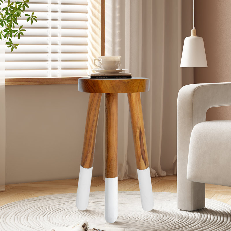 Teak Round Dip Dyed Teak Stool, 20" H x 11.8" W x 11.8" D