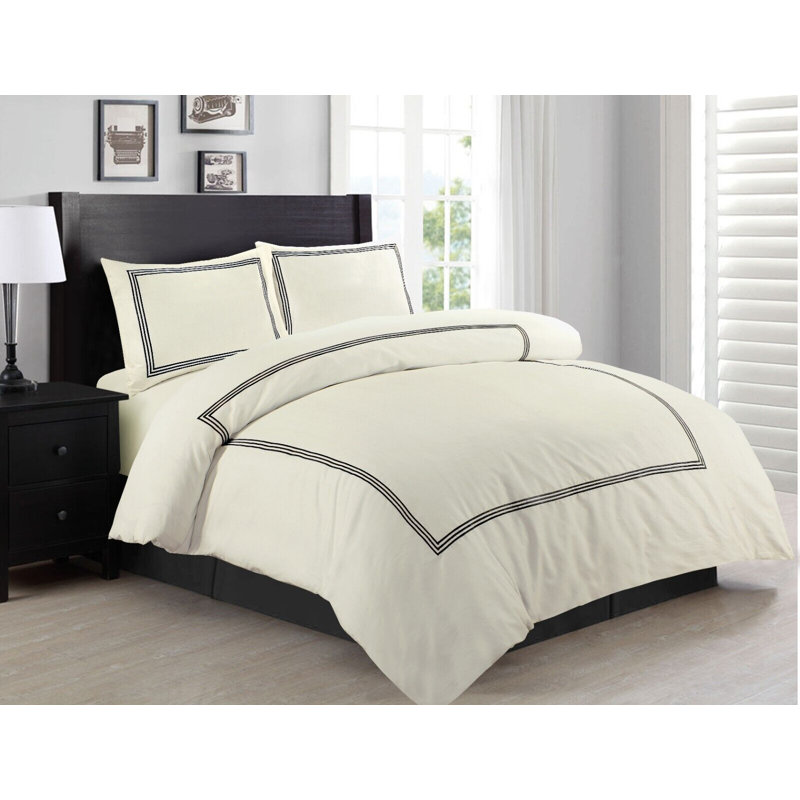 Harmonia Polyester Duvet Cover Set with Pillowcases, Double Duvet Cover + 2 Standard Pillowcases, Cream/Black