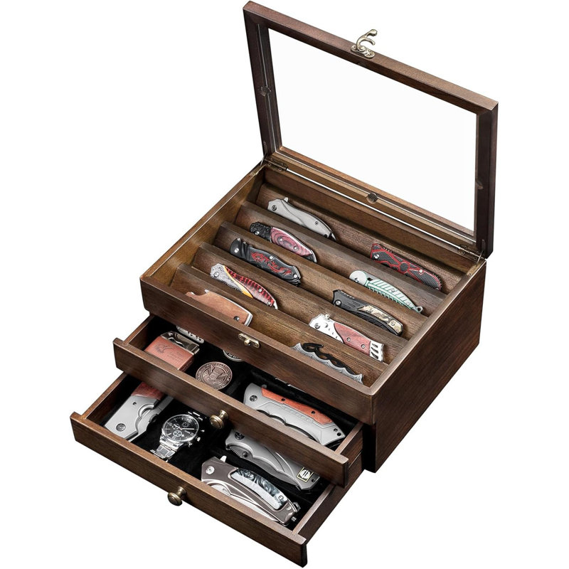 Présentoir à couteaux, porte-objets avec couvercle en verre