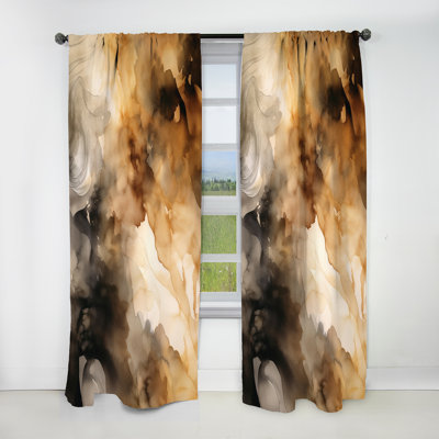 Brown And Cream Abstract Fluidity - Modern Velvet Blackout Abstract Curtain - 1 Panel