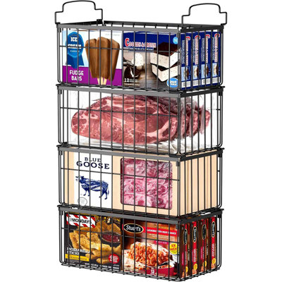 Pack Stackable Deep Chest Freezer Organizer Bins, Foldable Baskets With Handles,Black