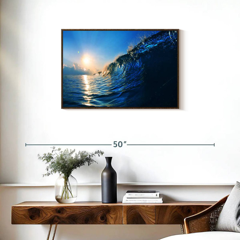 Blue Ocean Wave, Cadre flottant noyer, 31 po x 21 po