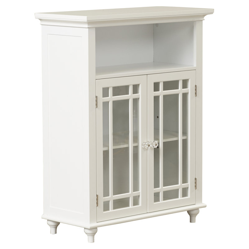 Freestanding Two-Door Floor Accent Cabinet with Open Shelf, White