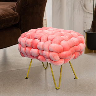 Low Queen Anne Footstool Pouffe Plush Velvet Blush Pink Stool Foot Rest  Under Desk Foot Rest Small Buttoned Ottoman 