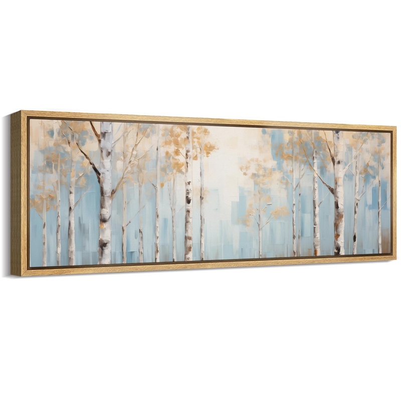Aspen Birch Tranquil Birches, bleu et blanc, reproduction sur toile, H 20 po x l 60 po, Noir, noir, noir, noir