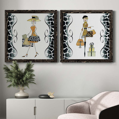 Swanky Shopper Gal - ensemble de 2 impressions encadrées sur toile