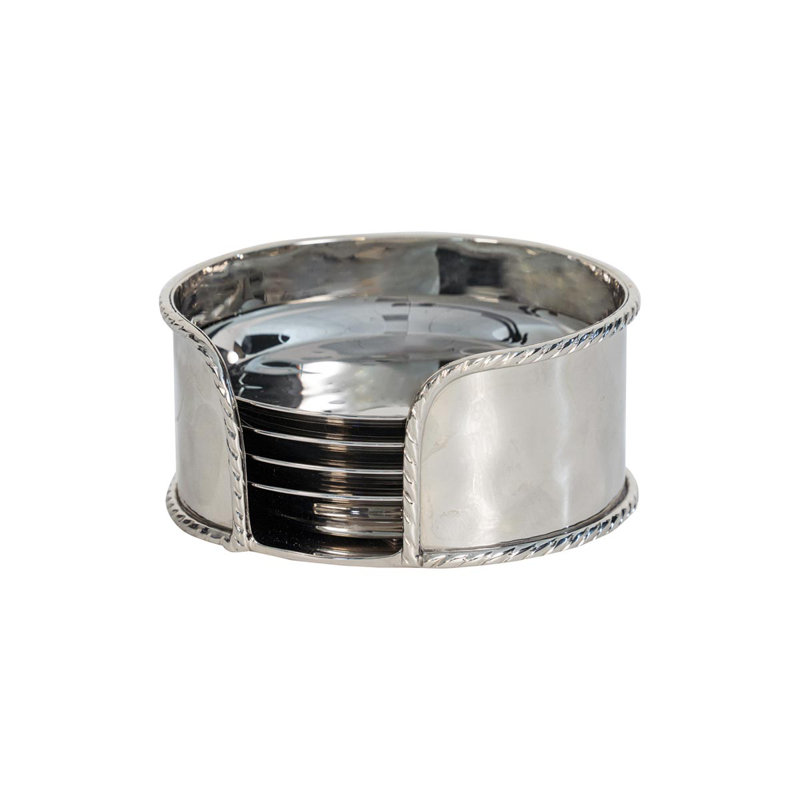 Gleaming Stainless Steel Circular Beverage Coaster Set