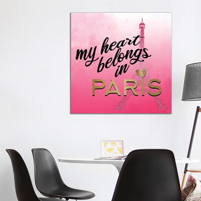 In Paris Hearts I by Kimberly Allen - Wrapped Canvas Print