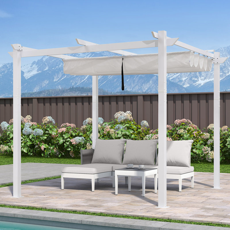 PURPLE LEAF 10' x 10' Outdoor Retractable Pergola White Heavy-Duty Aluminum Pergola Patio Metal with Double Sun Shade Canopy for Gardens Deck Backyard, White