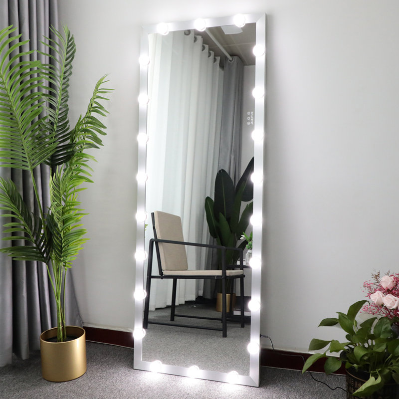 Hollywood Full Length Mirror With Lights Full Body Vanity Mirror With 3 Color Modes Lighted Standing Floor Mirror For Dressing Room Bedroom Wall Mounted Touch Control Silver 63"X24"