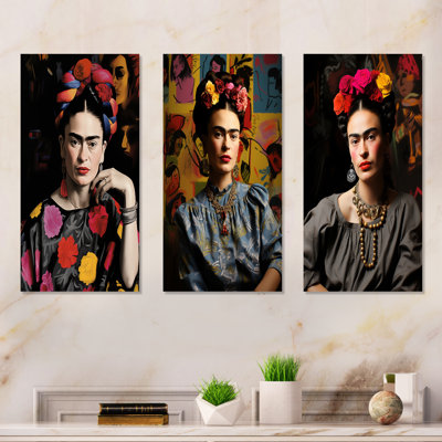 Portrait de femme mexicaine «Romance I» - ensemble de 3 reproductions d'art mural en métal mexicain