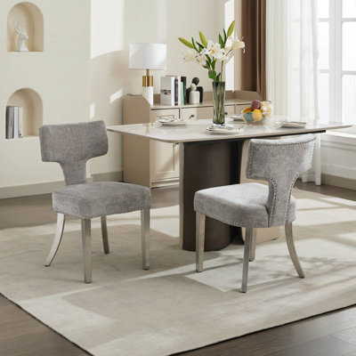 Ensemble de chaises de salle à manger en chenille avec dossier rembourré, tête cloutée