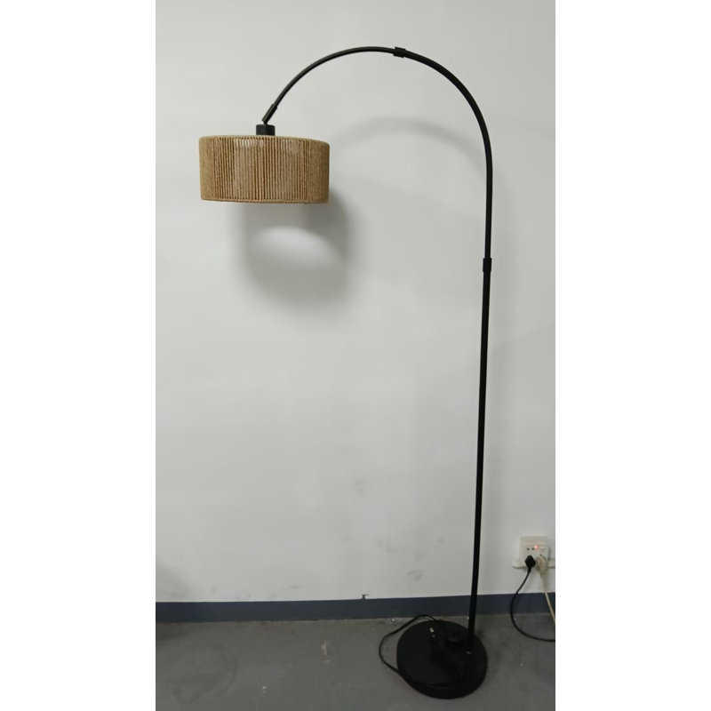 Lampe sur pied arquée pour le salon, grande lampe sur pied en rotin à hauteur réglable avec ampoule à DEL 3 couleurs, Noir