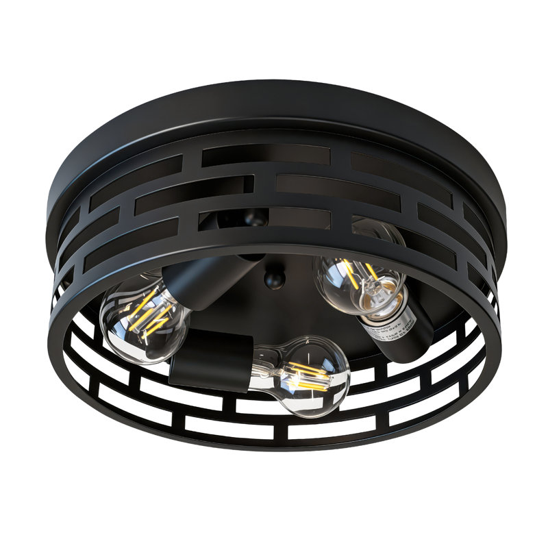 Modern Parallel Grid Black Metal 3-light Flush Mount Ceiling Light(bulb Not Include)
