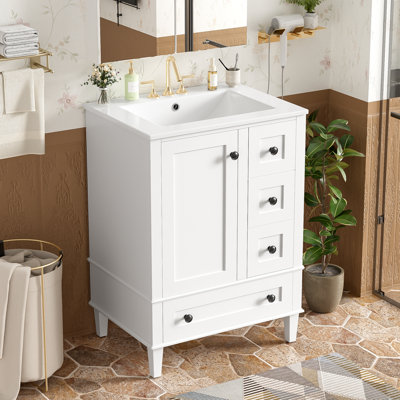 24" Single Bathroom Vanity, Storage Cabinet With Door Rack & Drawers, Wood, Soft-Close Design, Traditional Style, Bathroom