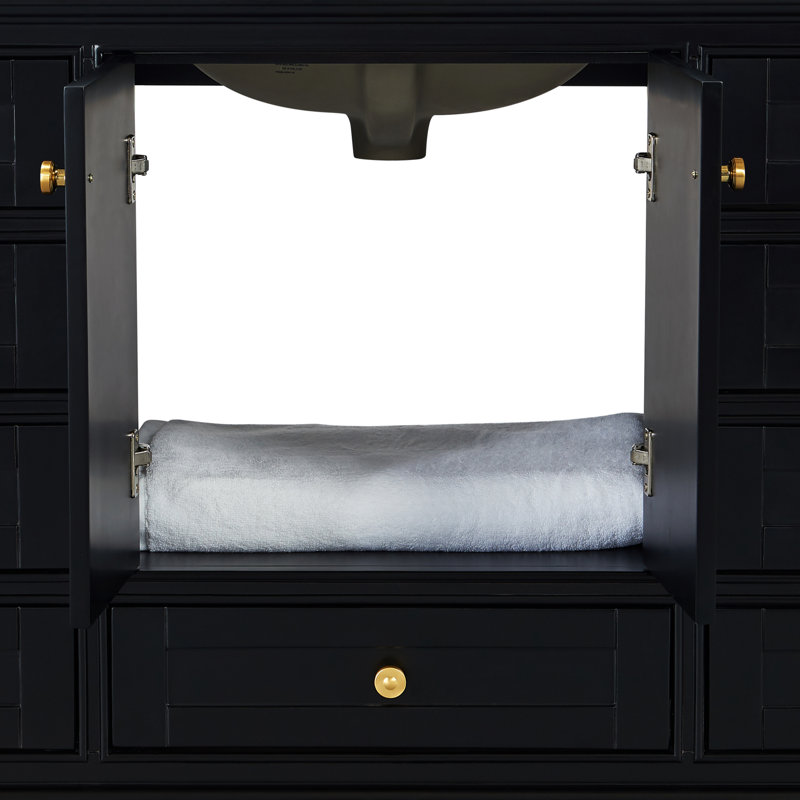Brimfield 84'' Free Standing Double Bathroom Vanity, Black Onyx, Brushed Gold