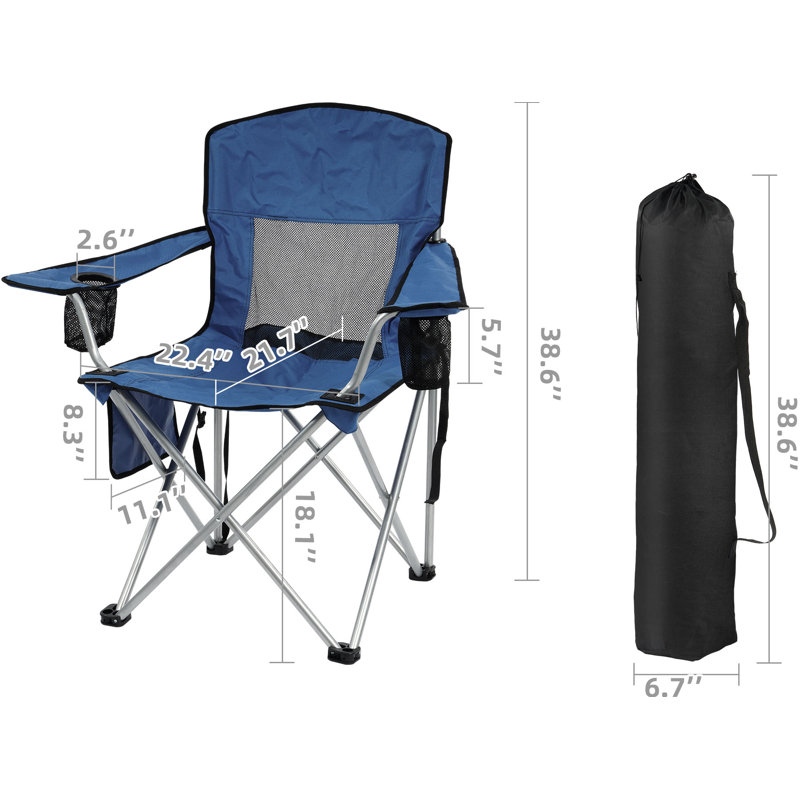 Camp Chairs Outdoor, Folding Chair Camping Recliner Support Mesh Backrest, Lawn Chair with Cup Holder, Storage Pocket, Carrying Bag