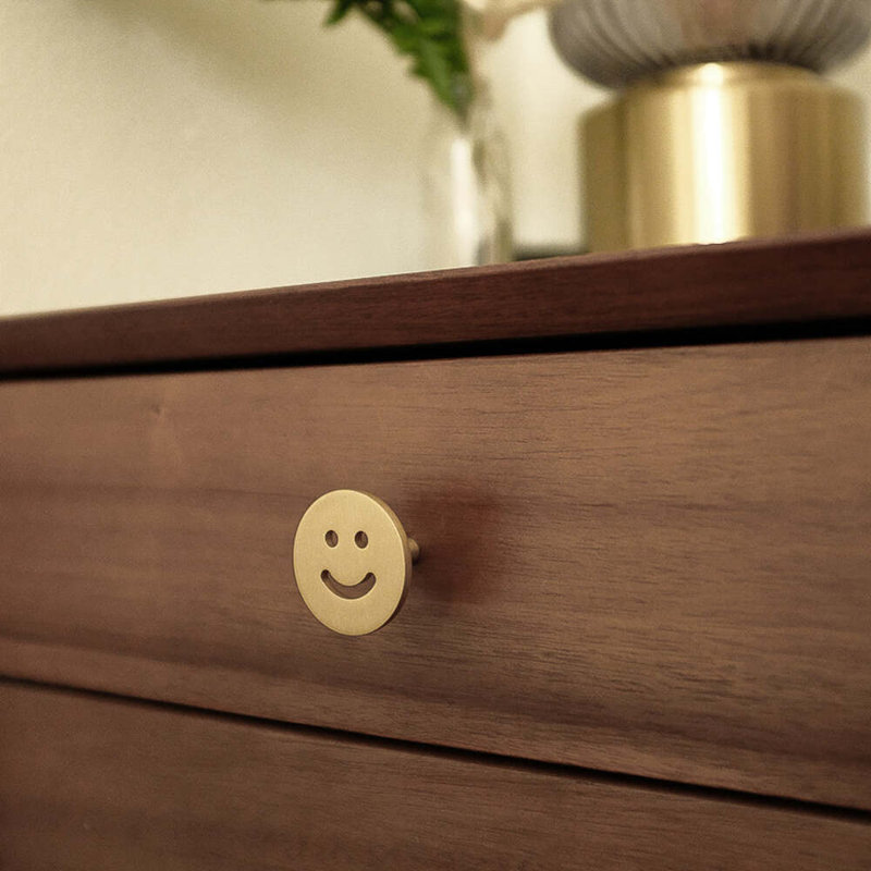 Smiley 1 1/2" Diameter Circle Knob, Satin Brass