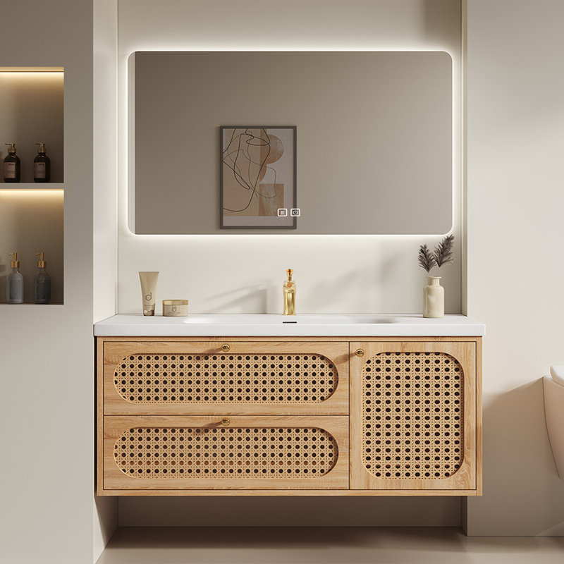 Japanese style simple bathroom cabinet, 19.7" H x 51.2" W x 21.7" D, Burlywood