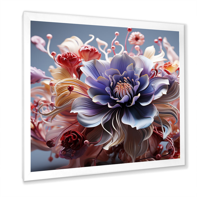 Abstrait floral chuchotement sur toile, Cadre simple blanc, H 24 po x l 24 po x P 1 po