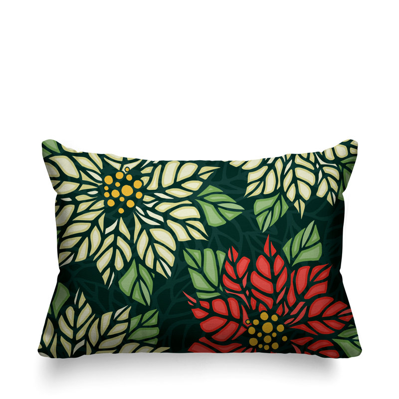 Coussin décoratif intérieur / extérieur Christmas Poinsettia, Vert