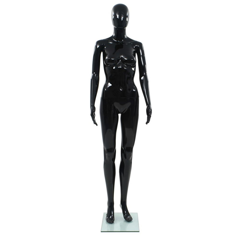 Mannequin femme avec base en verre vidaXL, Noir lustré
