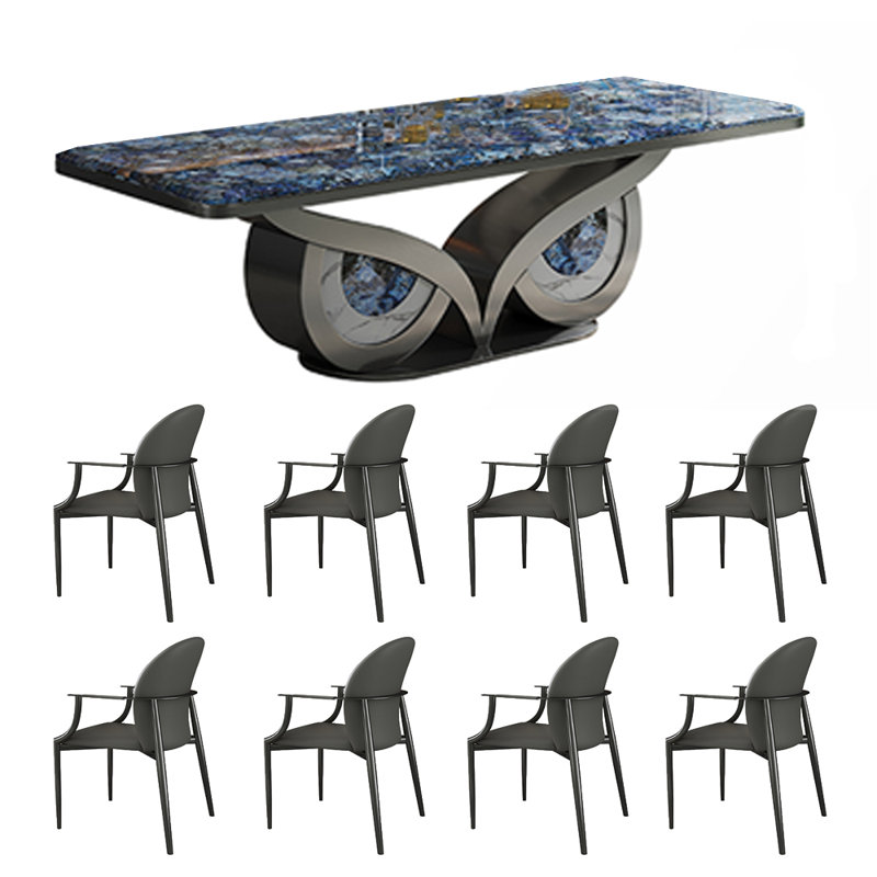 Ensemble de salle à manger rectangulaire moderne 35,4 po, H 29,5 po x L 94,4 po x l 35,4 po, Bleu