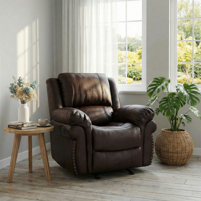  Fauteuil inclinable manuel 39 po avec garniture cloutée 39 po Luxe Comfort, Brun
