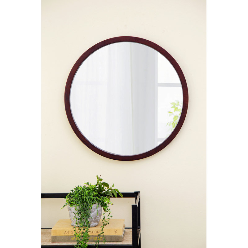 Miroir mural avec cadre en bois, miroir rond pour le salon et la salle à manger, Brun