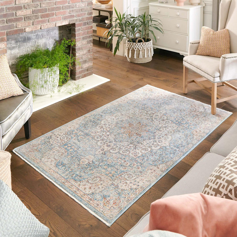 Tapis oriental bleu / rouille / ivoire Kaleigh, Rectangle 6 pi x 9 pi 2 po