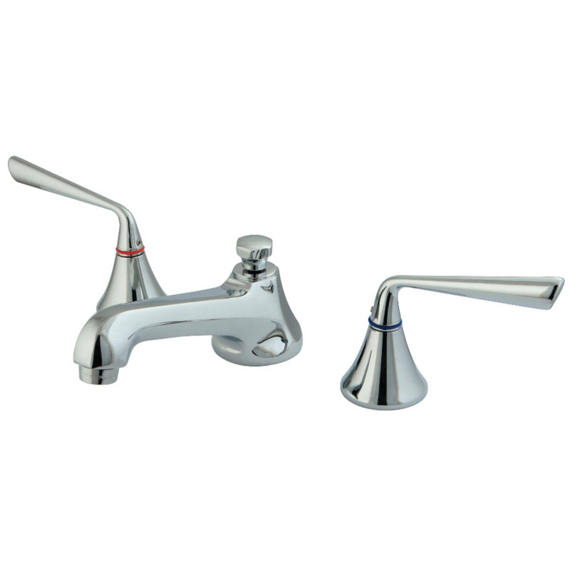 Kingston Brass Two-Handle 3-Hole Deck Mount Widespread Bathroom Faucet with Brass Pop-Up Drain, Polished Chrome