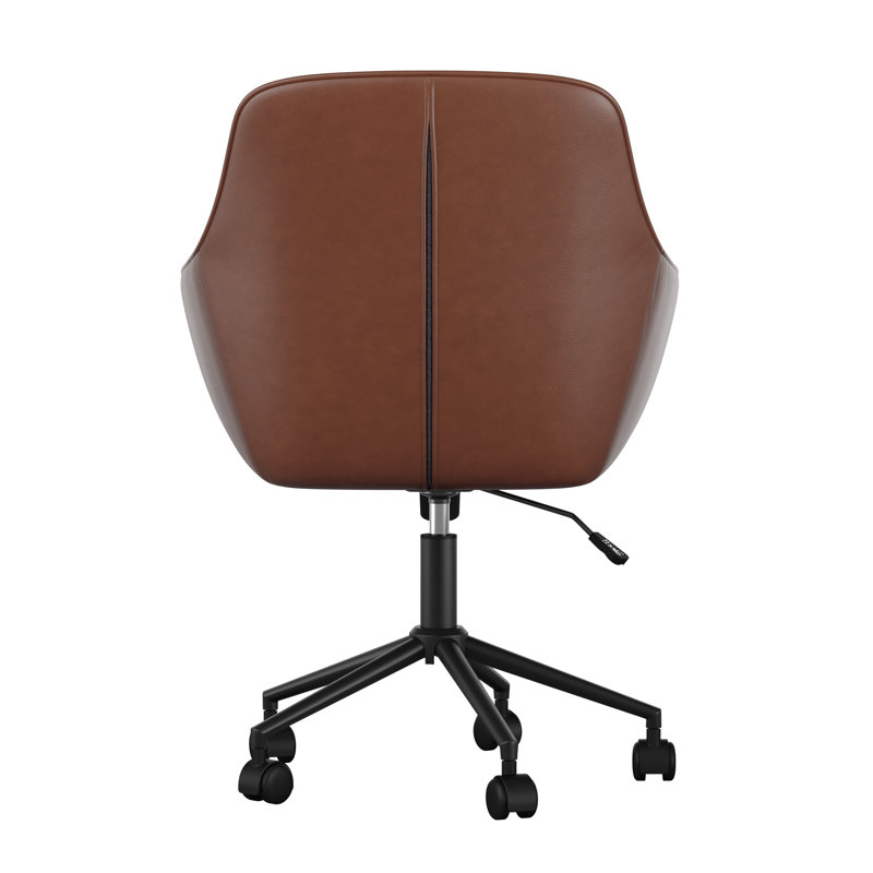 Saddle Brown Faux Leather Swivel Office Chair with Oil Rubbed Bronze Frame