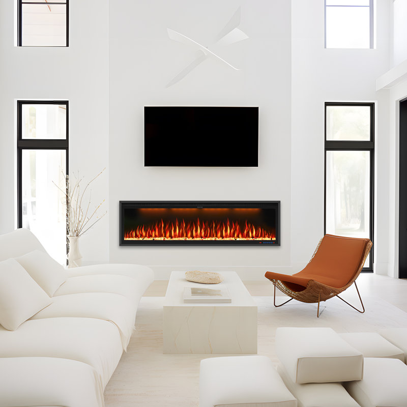 Mattalyn Powder Coated Electric Fireplace Insert with 5120 BTU, 16.87" H x 42" W x 6.31" D