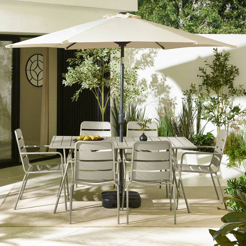 6 - Person Patio Dining Set with Rectangular Table, Cream
