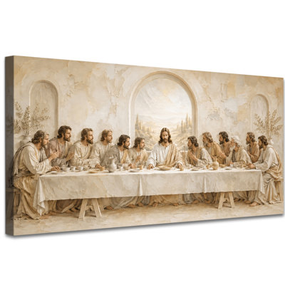 «The Last Supper», art mural sur toile, impressions de Jésus aux tons de terre rustique, peinture religieuse chrétienne surdimensionnée, salle à manger décorative prête à être accrochée, 28 x 58 po