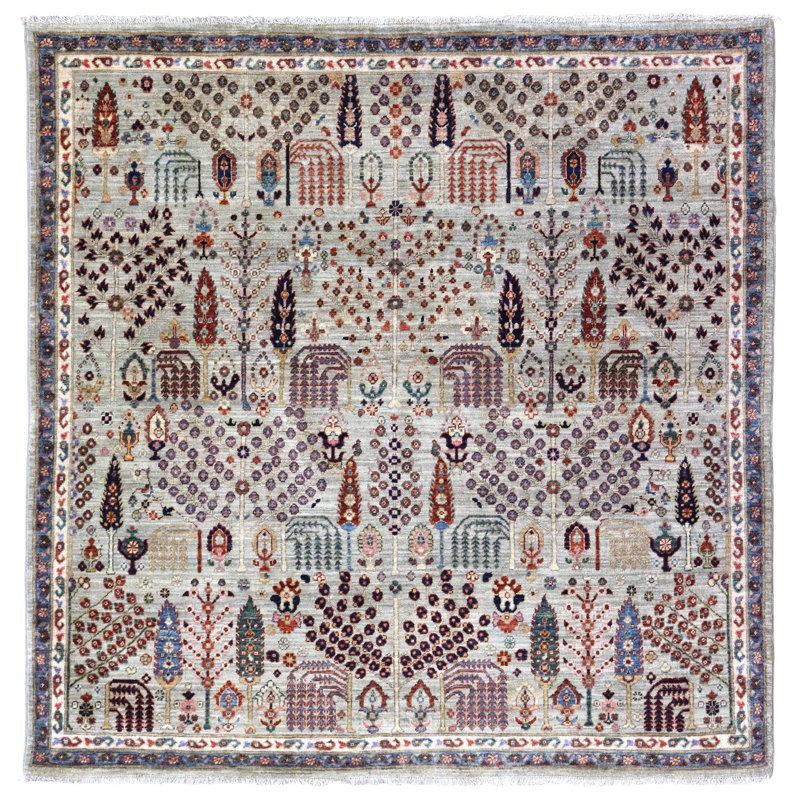 Tapis unique gris / rouge / bleu de 6 pi x 6 pi 1 po Bakshish Willow