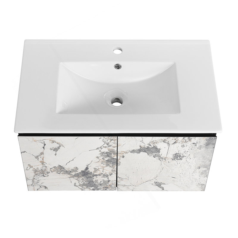 Meuble-lavabo mural flottant 30 po avec lavabo en céramique et porte d'armoire à fermeture en douceur, ensemble KD
