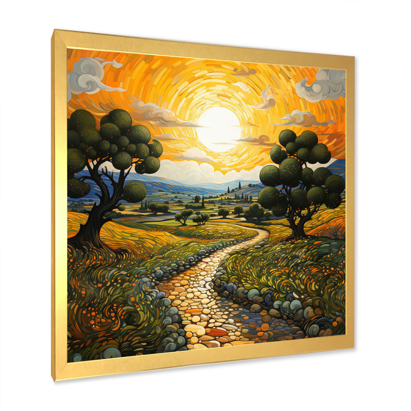 Vangogh Olive Grove in Province Painting Print, Gold, 36" H x 36" W, Picture Framed