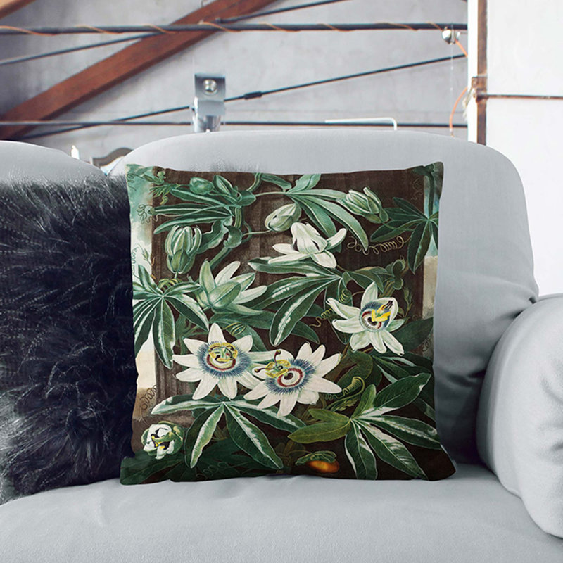 Floral Square Throw Cushion, Black, 40cm H x 40cm W x 15cm D