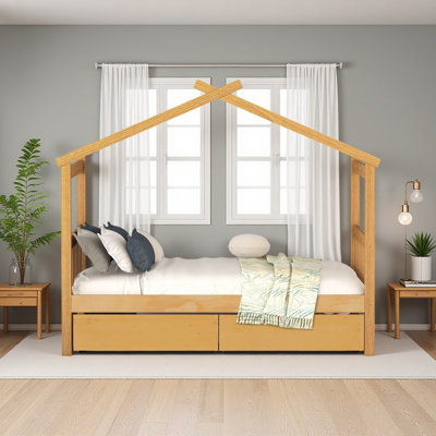 Lit en bois avec tiroirs