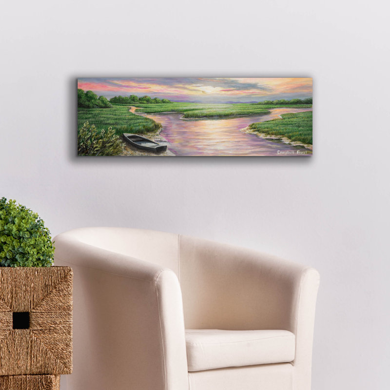  «Marsh Sunset» par Campbell Frost, art mural sur toile, 36 po x 12 po