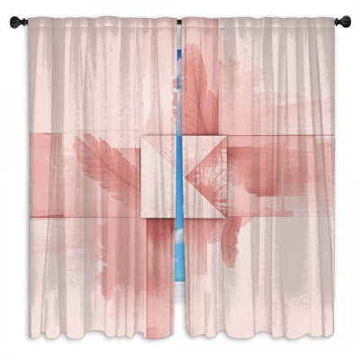 Rideau de fenêtre rose à plumes abstraites