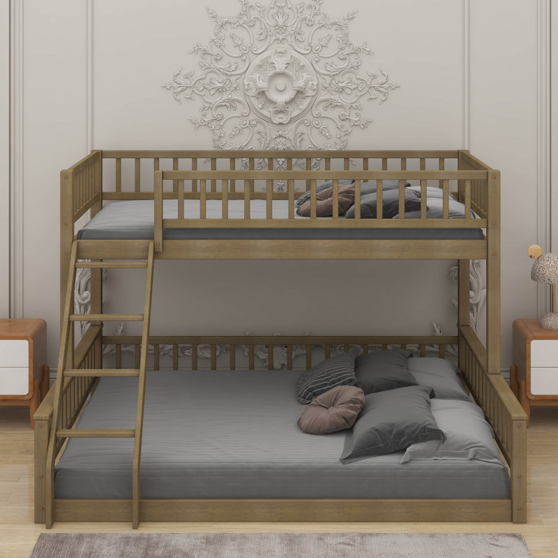 Twin XL Over Queen Bunk Bed With Ladder, Walnut
