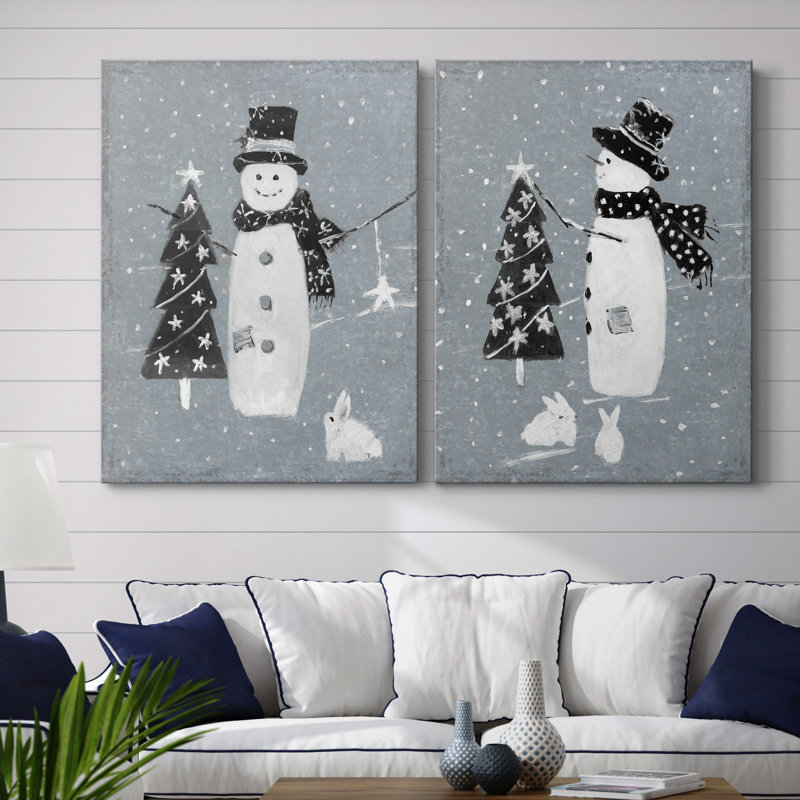 " Galvanized Snowman I " 2 - Pieces, No Mat, 12" H x 8" W x 1" D, Wrapped Canvas