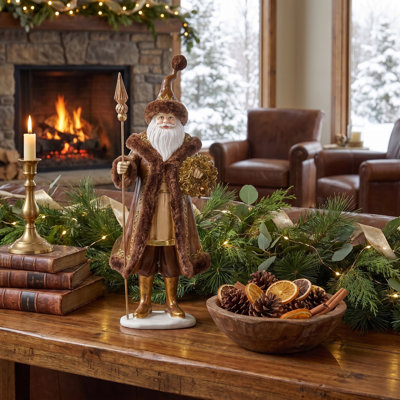 Père Noël royal en résine 15 po avec bâton et couronne