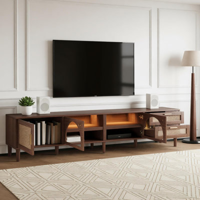 86" Tv Stand For Tvs Up To 90", Entertainment Center With App Controlled Led Lights, 2 Drawers & Glass Door Storage, Modern Media Console For Living Room