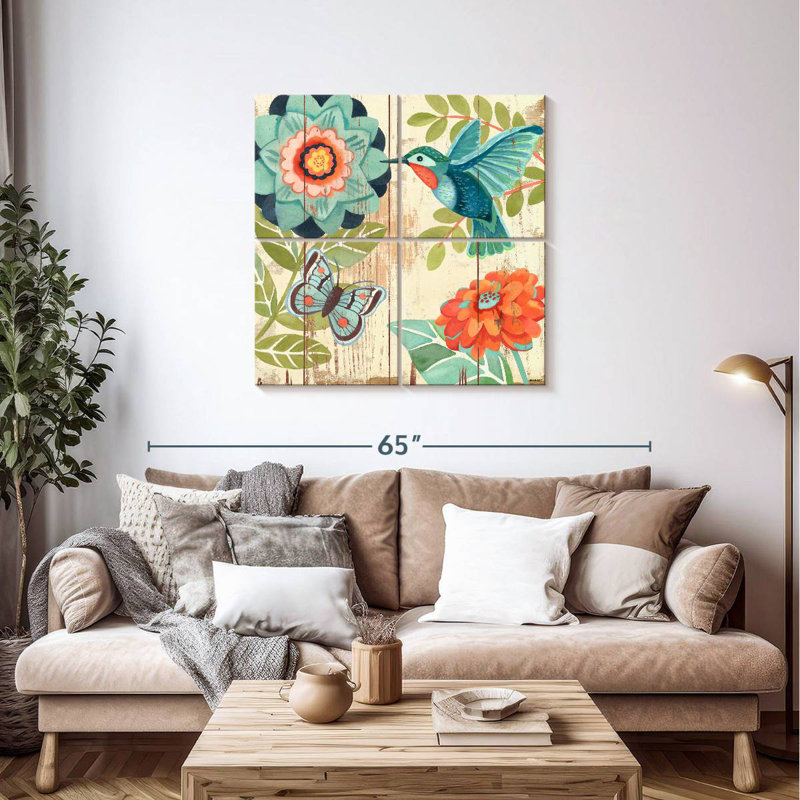 Colibri Brampt aquarelle botanique, H 38 po x l 38 po