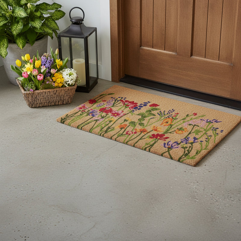 Paillasson 18 po x 30 po brun et vert floral