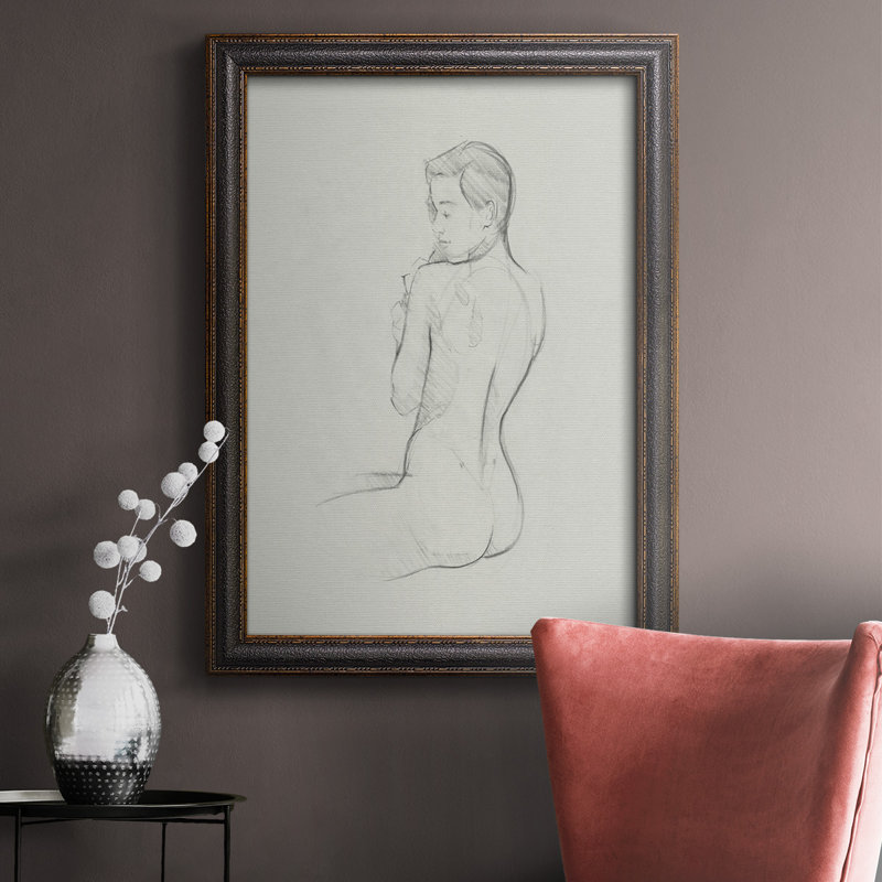 Croquis de dos féminin I, toile encadrée de qualité supérieure - prête à être accrochée, H 20 po x l 16 po x P 2,5 po